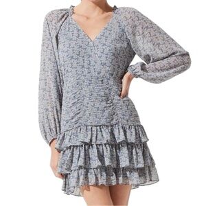 ASTR The Label NWT Women’s Tiered Ruffle Blue Floral‎ Print Dress  Sz S